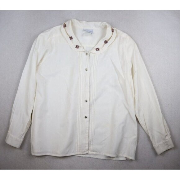 JANTZEN - WOMEN'S IVORY LONG SLEEVE BUTTON-UP BLOUSE - SIZE XL - FLAWS - Picture 3 of 14